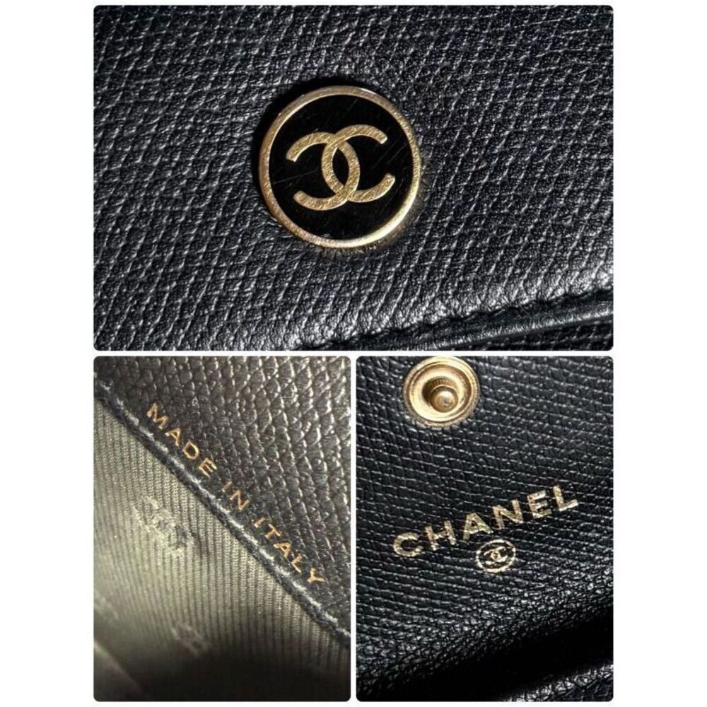 Chanel Coco Button Coco Mark Leather Coin Case Bl… - image 8